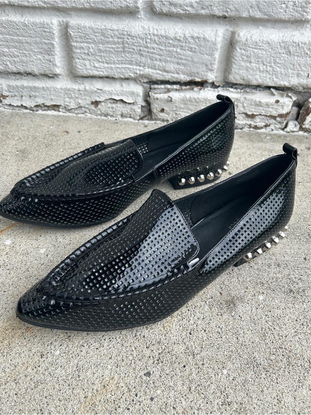 Jeffrey Campbell Barnett Loafers Women's 10M Black Studded Perforated Leather